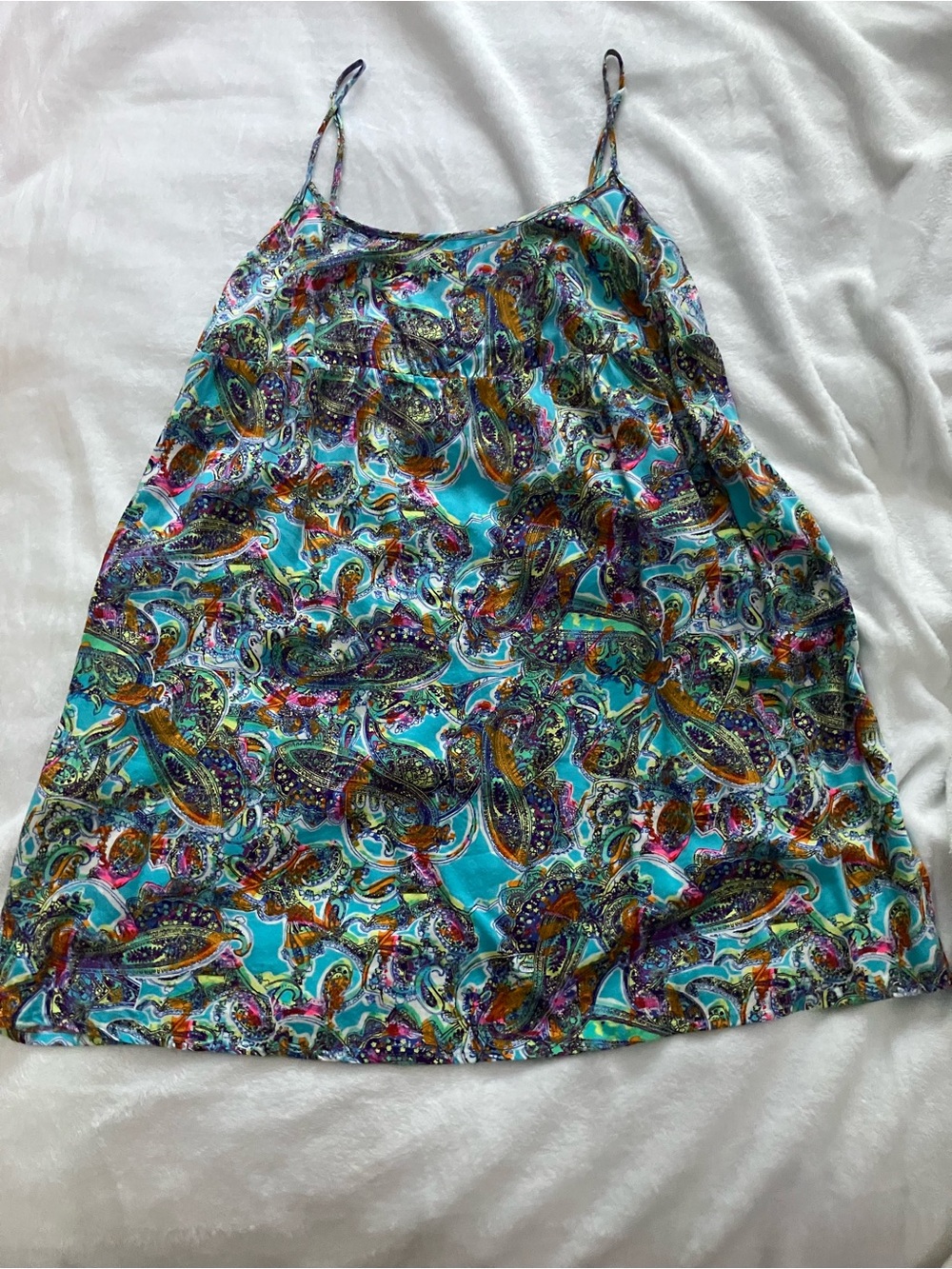 Turquoise Paisley Satin Slip Dress